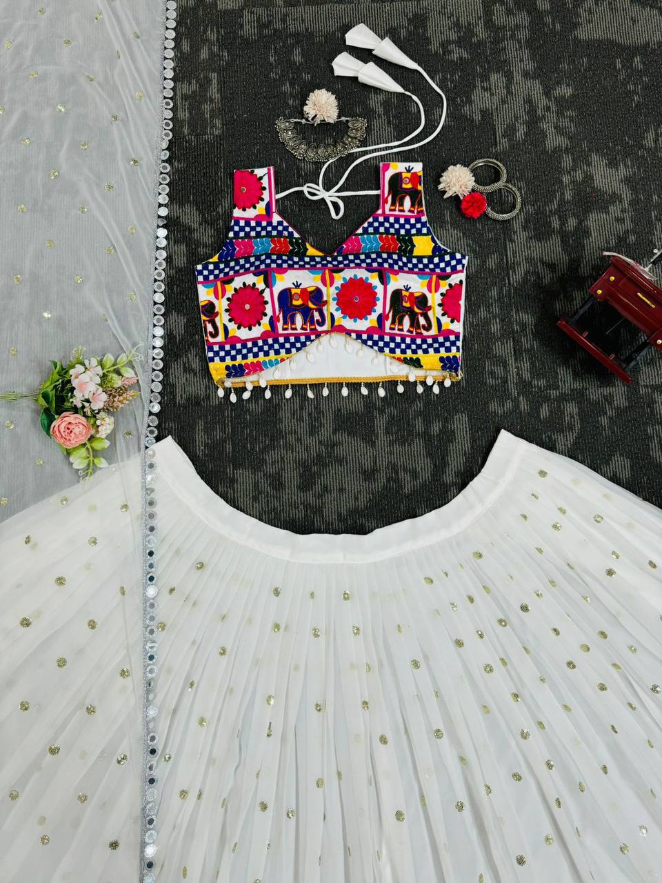 Liecryart Premium Reyon Semi-Stitched Designer Lehenga Set – Digital Print, Mirror & Lace Work