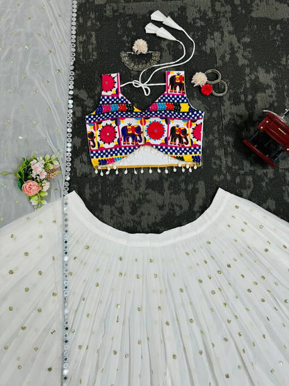 Liecryart Premium Reyon Semi-Stitched Designer Lehenga Set – Digital Print, Mirror & Lace Work