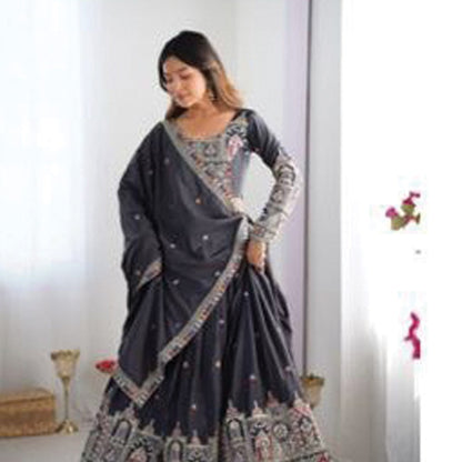 Natural Crepe Silk Lehenga Choli with Dupatta | Coding Dori, Thread & Sequin Work | 9 Colors | Semi-Stitched