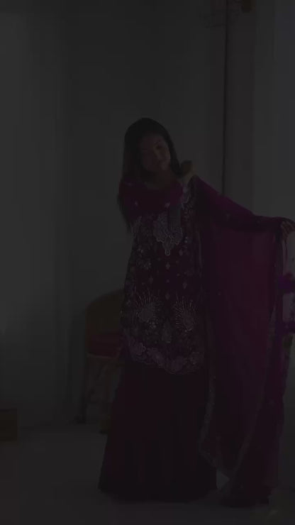 Premium Faux Georgette Sharara Set – Thread & Sequin Work | Front & Back Embroidery | With Dupatta