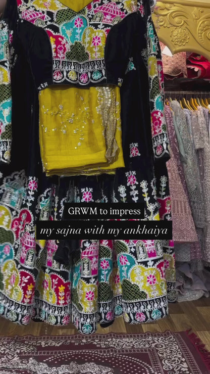 Liecryart Premium Reyon Semi-Stitched Lehenga Set – Digital Print, Mirror & Lace Work, Wedding & Festive Wear