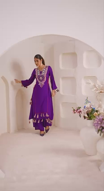 Stylish Palazzo Cord-Set – Thread & Real Mirror Work