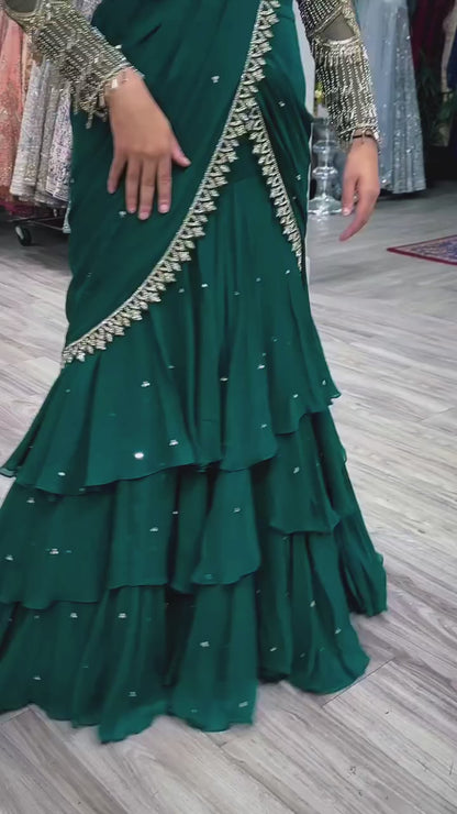 Liecryart Premium Reyon Designer Saree – Digital Print, Mirror & Lace Work, Wedding & Festive Wear