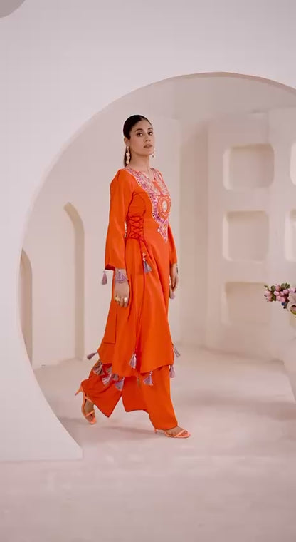 Stylish Palazzo Cord-Set – Thread & Real Mirror Work