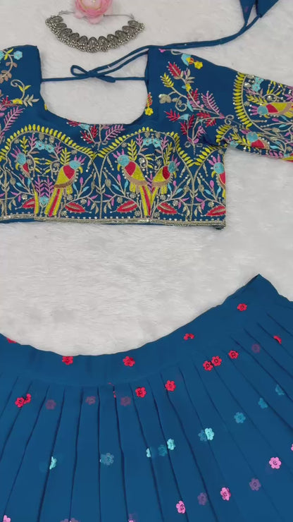 Liecryart Premium Reyon Semi-Stitched Lehenga Set – Digital Print, Mirror & Lace Work, Wedding & Festive Collection