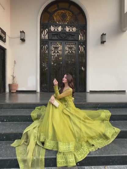 Liecryart Premium Reyon Semi-Stitched Designer Dress – Digital Print, Mirror & Lace Work, Wedding & Festive Wear