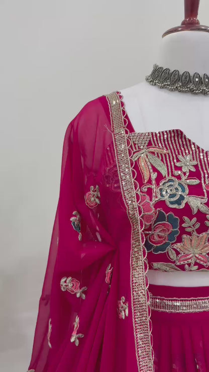 Designer Foux Georgette Lehenga Choli with Dupatta | Thread, Sequin & Coding Dori Work | Full Stitched | Canvas Flair