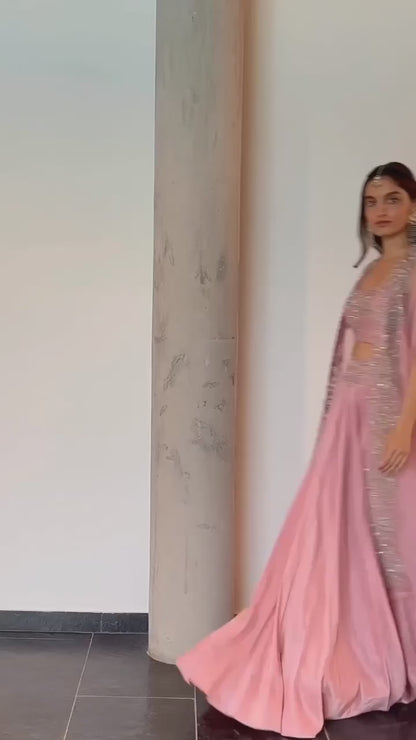 Elegant Pink Chinon Lehenga Choli with Shrug | Thread & Sequin Work | Semi-Stitched | Up to Size 44