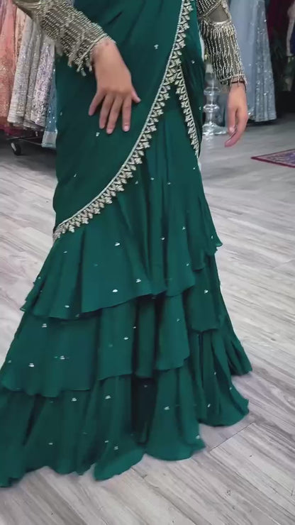 Liecryart Premium Reyon Designer Saree – Digital Print, Mirror & Lace Work, Wedding & Festive Wear