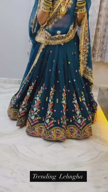 Liecryart Premium Reyon Semi-Stitched Lehenga Set – Digital Print, Mirror & Lace Work, Wedding & Festive Collection