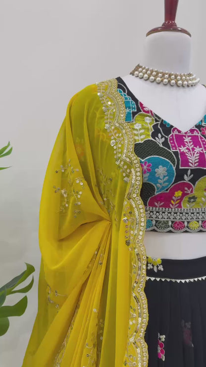 Liecryart Premium Reyon Semi-Stitched Lehenga Set – Digital Print, Mirror & Lace Work, Wedding & Festive Wear