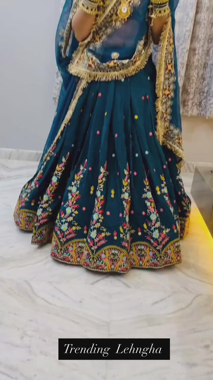 Liecryart Premium Reyon Semi-Stitched Lehenga Set – Digital Print, Mirror & Lace Work, Wedding & Festive Collection