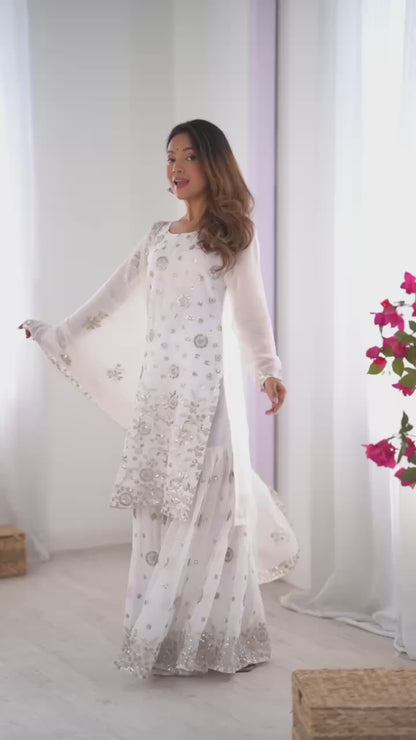 Star Georgette Sharara Set – Thread & Sequence Embroidery with Dupatta