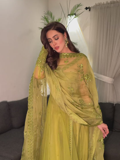 Liecryart Premium Reyon Semi-Stitched Designer Dress – Digital Print, Mirror & Lace Work, Wedding & Festive Wear