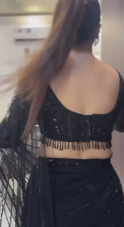 Liecryart Heavy Net Ready-to-Wear Designer Saree – Sequence Work with Fancy Lace & Matching Blouse