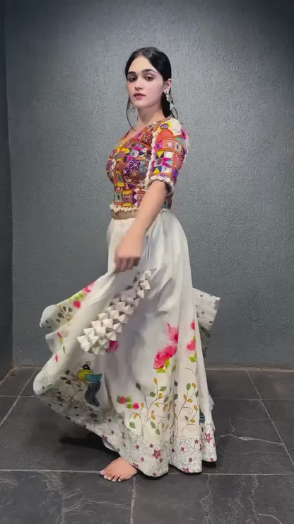 Heavy Boutique Semi-Stitched Lehenga Set – Reyon, Digital Print, Mirror & Lace Work