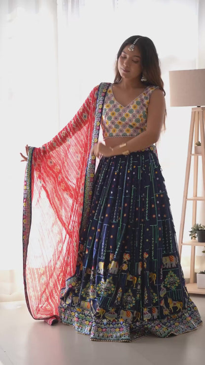 Liecryart Faux Georgette Semi-Stitched Designer Lehenga – Thread & Sequence Work with Heavy Lace, Digital Print Dupatta