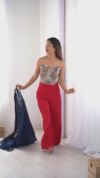 Faux Georgette Top & Pant Set with Real Mirror Work