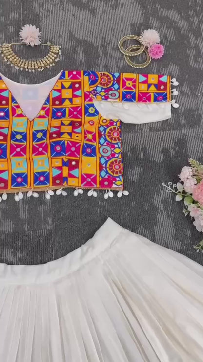 Heavy Boutique Semi-Stitched Lehenga Set – Reyon, Digital Print, Mirror & Lace Work