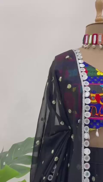 Liecryart Premium Reyon Semi-Stitched Designer Lehenga Set – Digital Print, Mirror & Lace Work