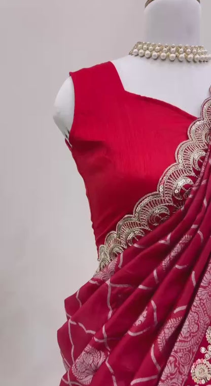 Liecryart Kota Silk Designer Saree – Jacquard with Coding & Sequence Lace Work, Mono Benglori Silk Blouse