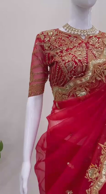 Liecryart Heavy Organza Silk Designer Saree – Thread & Sequence Work with Matching Blouse