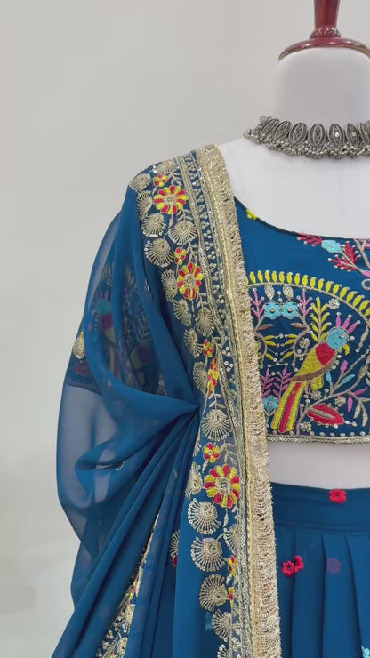 Liecryart Premium Reyon Semi-Stitched Lehenga Set – Digital Print, Mirror & Lace Work, Wedding & Festive Collection