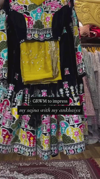 Liecryart Premium Reyon Semi-Stitched Lehenga Set – Digital Print, Mirror & Lace Work, Wedding & Festive Wear