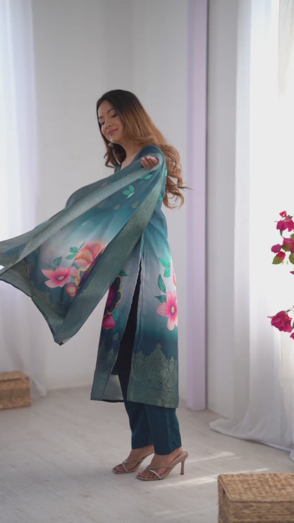 Designer Chanderi Silk Co-ord Set – Jacquard & Digital Print with Dupatta | Festive & Ethnic Wear