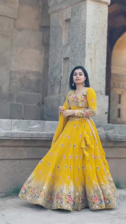 Elegant Foux Georgette Lehenga Choli Set | Thread & Sequin Work | Full Stitched Lehenga with Side Zip