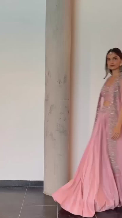 Elegant Pink Chinon Lehenga Choli with Shrug | Thread & Sequin Work | Semi-Stitched | Up to Size 44