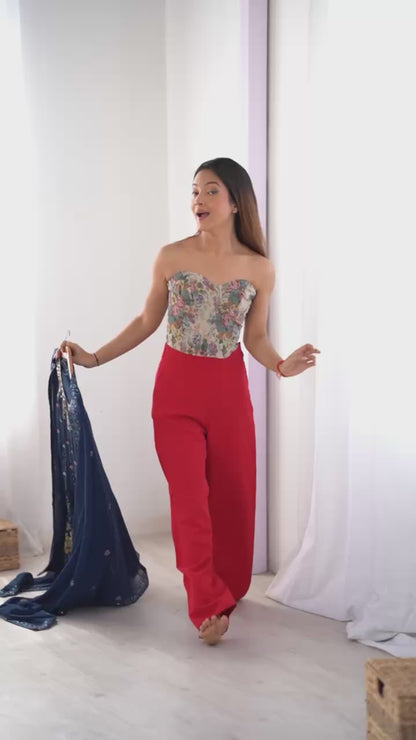 Faux Georgette Top & Pant Set with Real Mirror Work