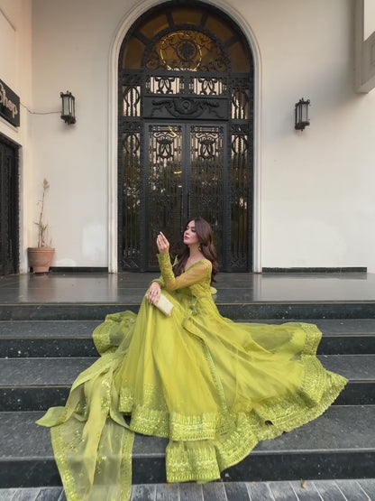 Liecryart Premium Reyon Semi-Stitched Designer Dress – Digital Print, Mirror & Lace Work, Wedding & Festive Wear